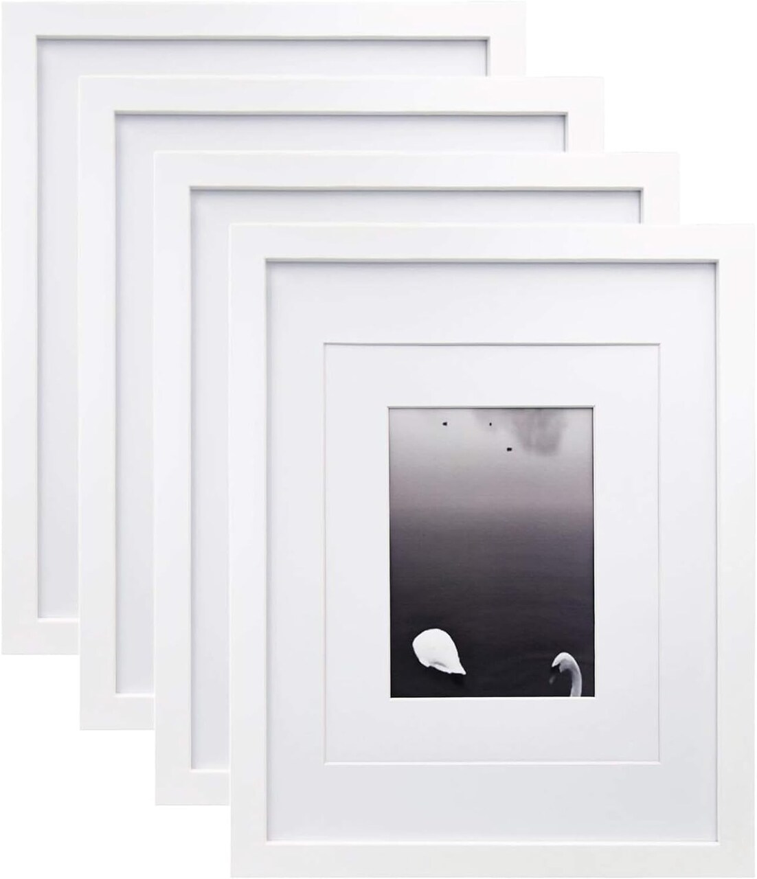 11x14 Picture Frames Set of 4, Made of Solid Wood Covered by Plexiglass 5x7 and 8x10 with Mat or 11x14 without Mat, for Table Top Display and Wall Mounting Photo Frame White